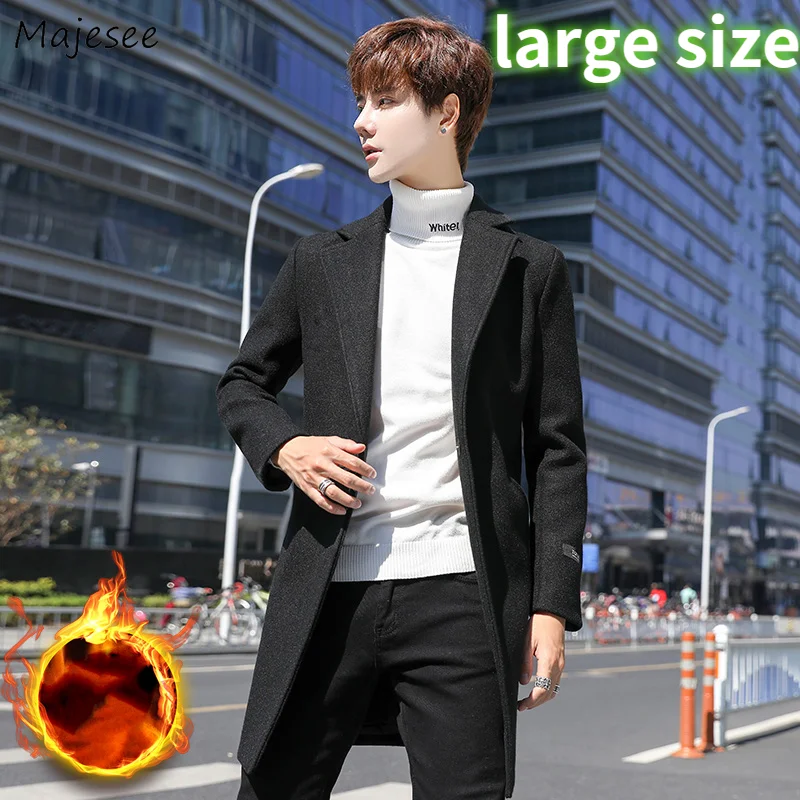 

Men Woolen Coats Black Long Plus Velvet Winter Double Breasted Blends Male High Quality Handsome England Style Windbreaker M-5XL