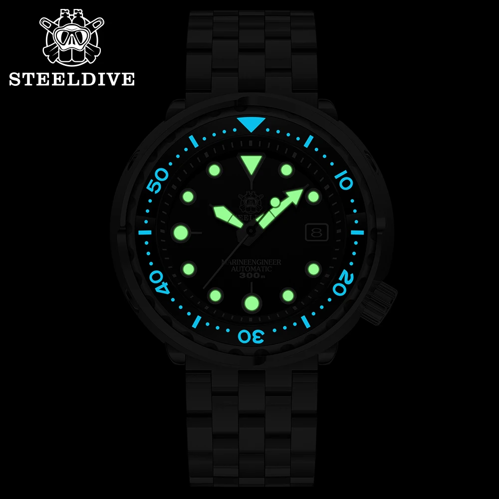 STEELDIVE SD1975 White Dial Super Luminous 47.5MM Stainless Steel Ceramic Bezel NH35 Automatic Movement Mens Tuna Can Dive Watch