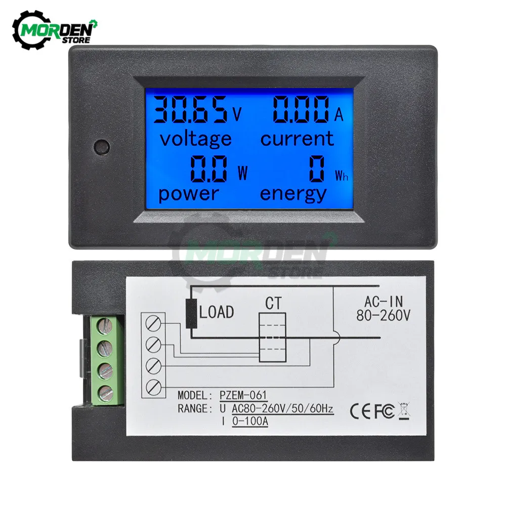 AC 80-260V 0-100A Digital Voltmeter Ammeter Power Energy Tester 110V 220V Current Voltage Meter Power Wattmeter with Shunt