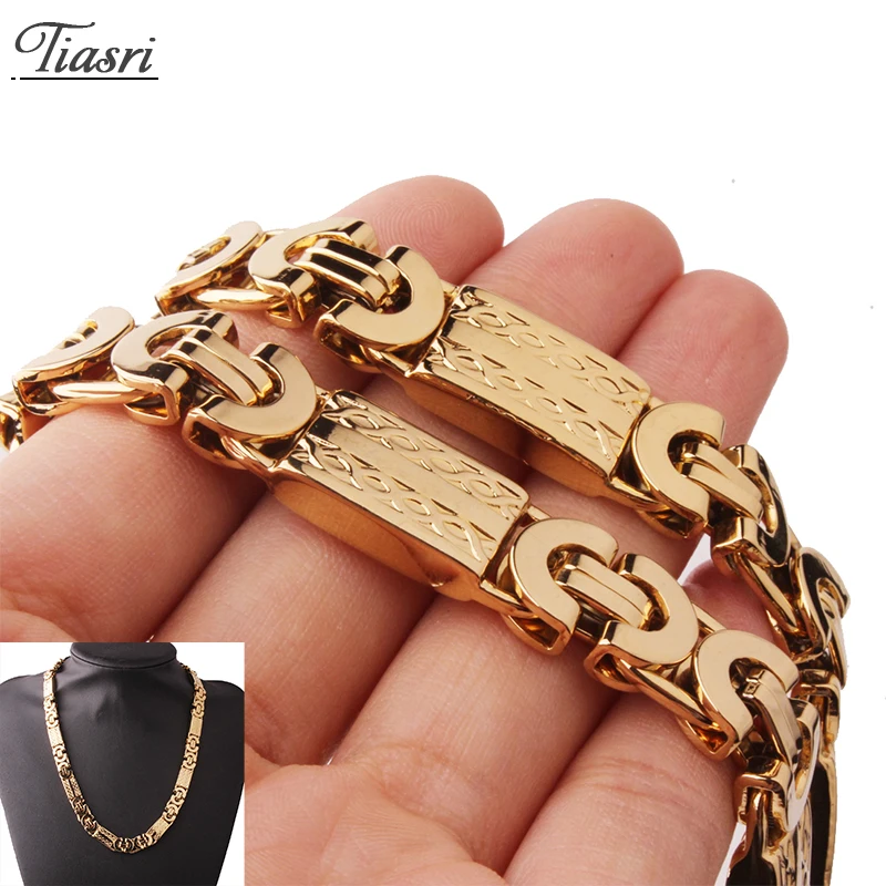 Tiasri 11mm Goth Collares Aesthetic Collar Necklaces For Men Byzantine Link Stainless Steel Chain Hip-hop Boys Jewelry Wholesale