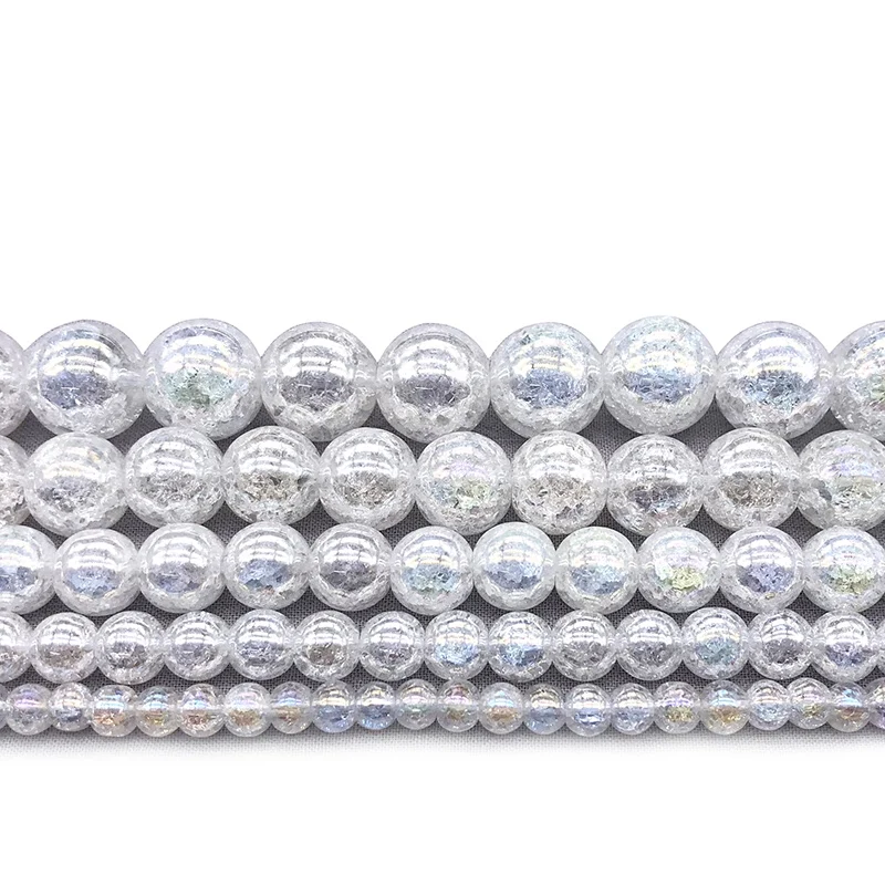 White Crack Popcorn Crystal Beads Natural Stone Round  Loose bead 4/6/8/10/12MM Jewelry bracelet Making DIY
