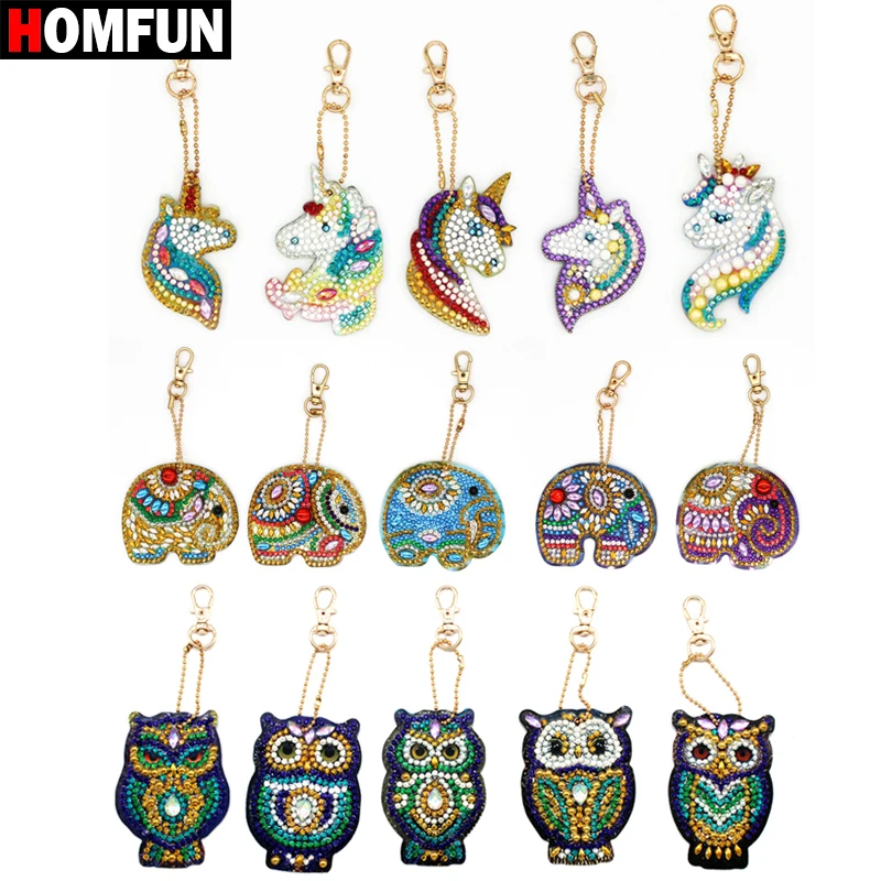 HOMFUN 5D Diamond Painting Keychain Special Rhinestone Embroidery Pendant DIY Craft Kits Cross Stitch Key Chain Accessories
