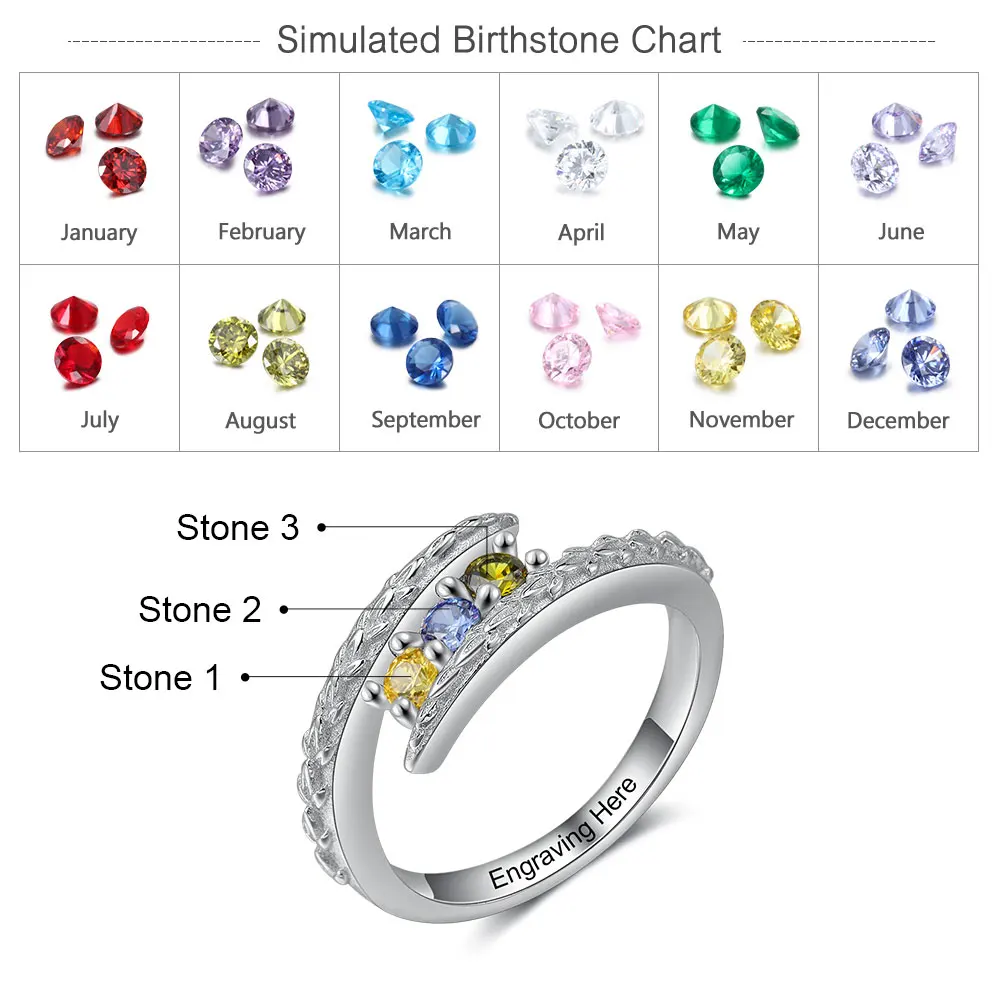 JewelOra Personalized Engraving Mothers Rings Customized 3-5 Round Birthstone Rings for Women Birthday Gift for Mom