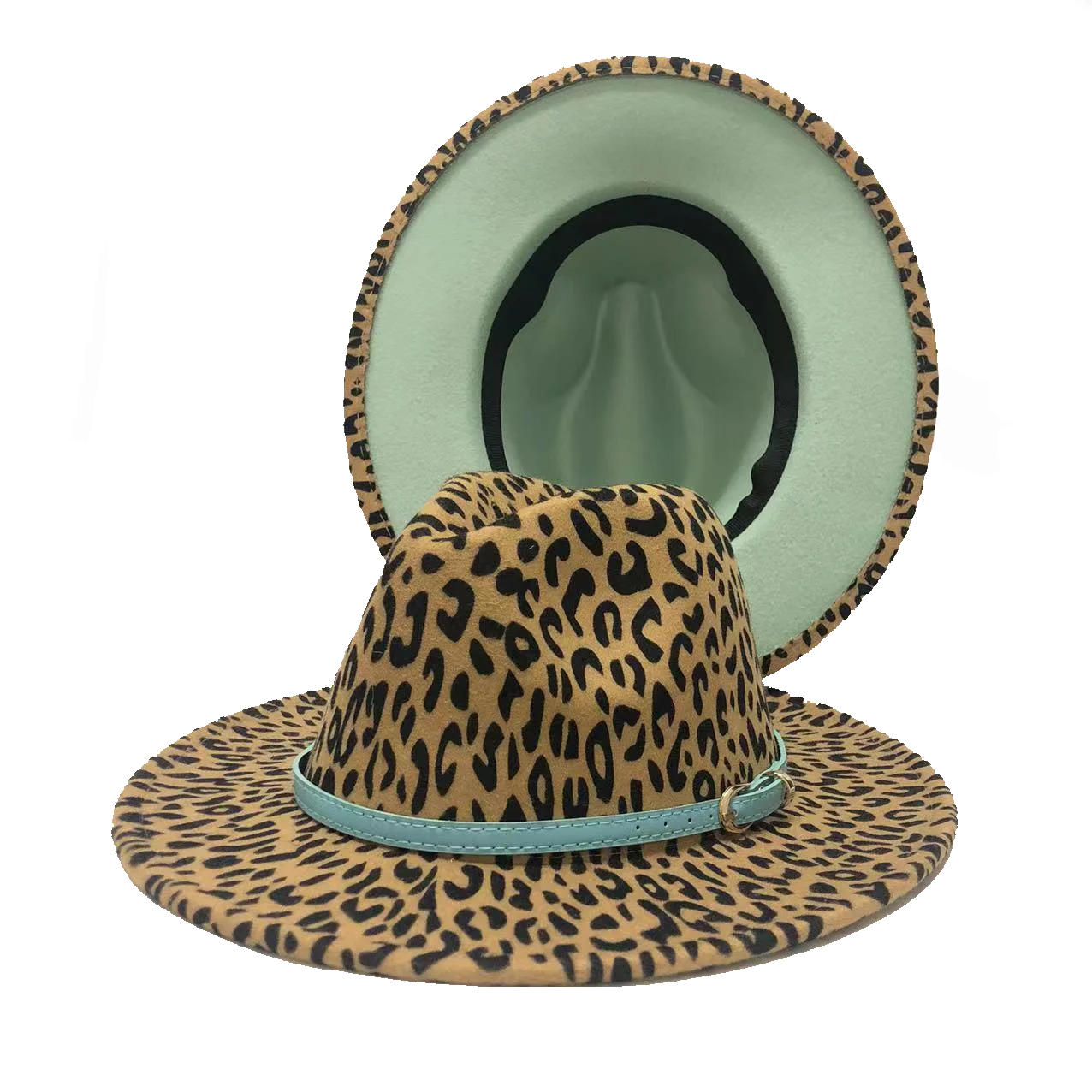 Two-color leopard print ladies fedora jazz hat unisex fedora spring milliner church hat rock hat wholesale rock fedora балаклава