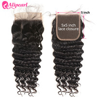 5X5 Lace Closure Brazilian Deep Wave or Loose Deep Human Hair Lace Closure With Baby Hair Free Part Pre-Plucked AliPearl Hair