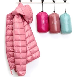 Piumino sottile ultraleggero da donna autunno inverno 90% piumino d'anatra bianco con cappuccio giacche cappotto caldo Parka capispalla portatile femminile