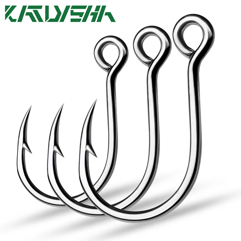 

KATYUSHA 100pcs Single Fishing hooks 6-4-2-1-1/0-2/0-3/0 Big Eye Fishhooks High Carbon Steel Barbed Sharp Hooks for Lure Pesca