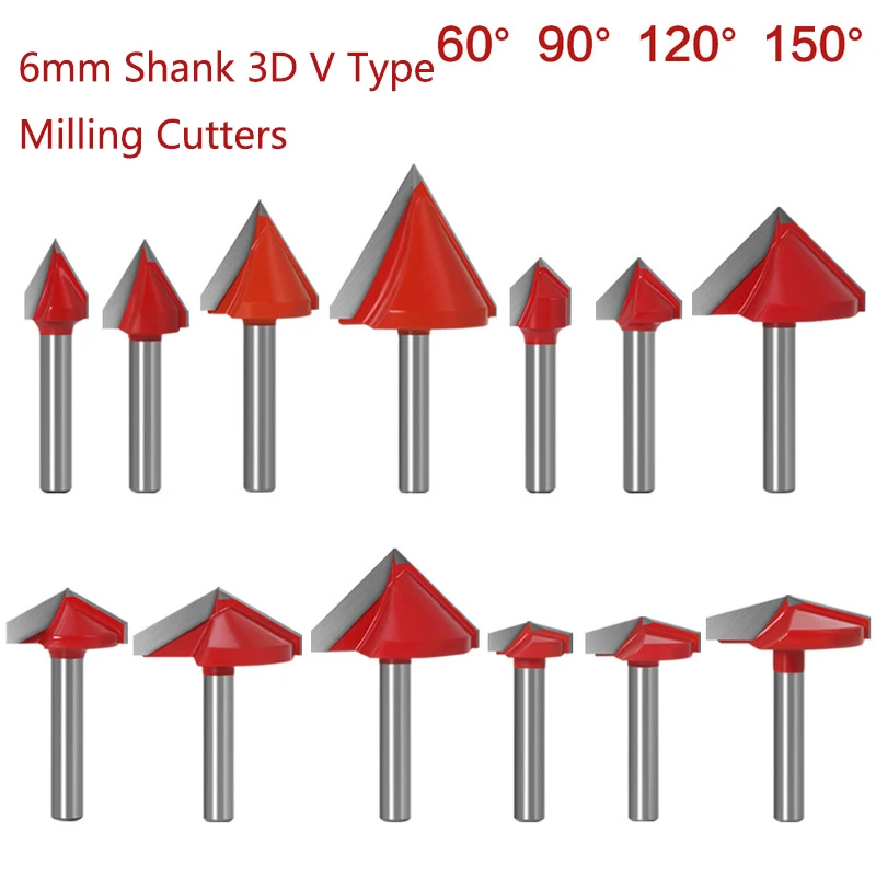 

6mm Shank V Groove Bit CNC Carbide End Mill 3D Router Bits 60 90 120 150 Degree Woodworking Engraving Milling Cutter Wood Tools