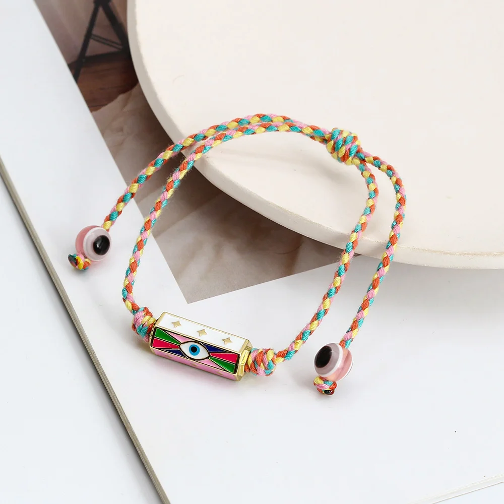 Lucky Eye Colorful Thread Rope Braided Charm Bracelet Adjustable Copper Turkish Evil Eye Bracelet for Women Girls Jewelry BE374