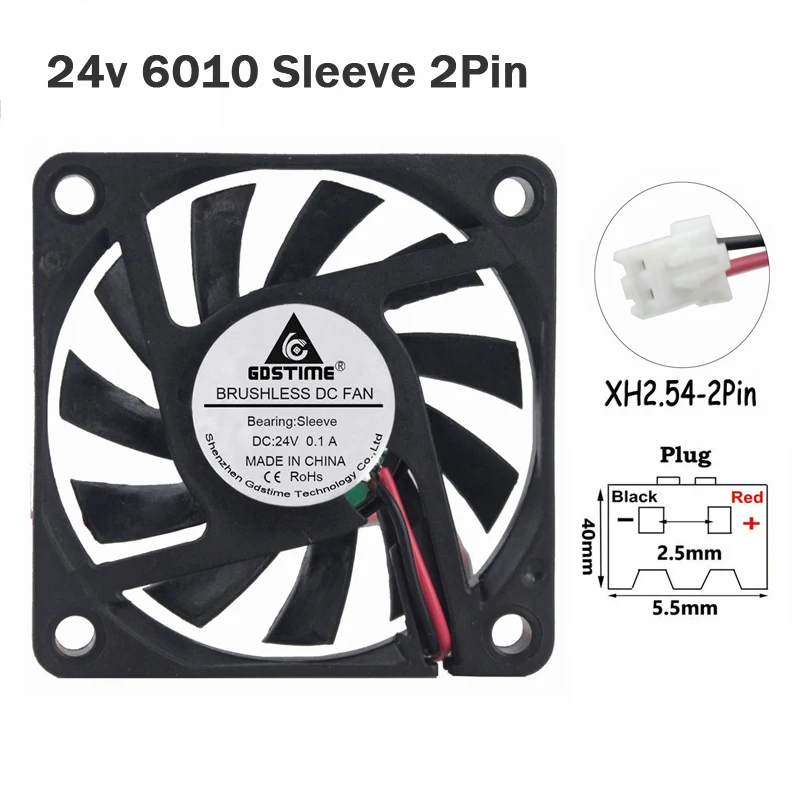 1PCS Gdstime DC 24V 2Pin 6010S 6CM 6cm 60mm x 10mm 6010S Case Cooling Cooler Fan