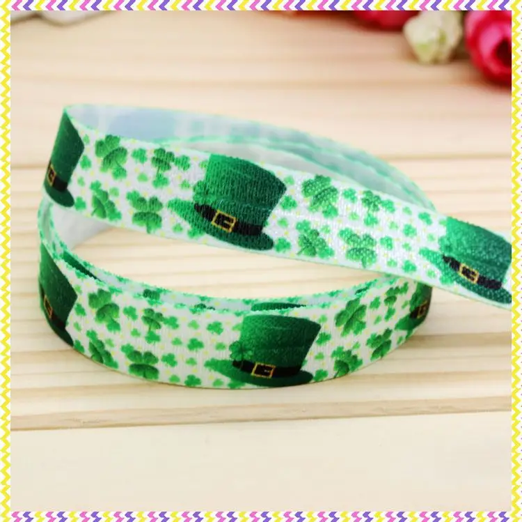 DHK 5/8'' 5yards Fold Over Elastic FOE Saint Patrick printed headband headwear hair band diy decoration OEM Wholesale E328