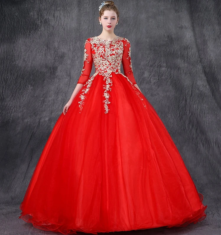 Gaun Pesta Renda Mewah Lengan Panjang Baru 2020 Gaun Quinceanera Kontes Vintage 15 Warna Gaun Quinceanera 4 Warna