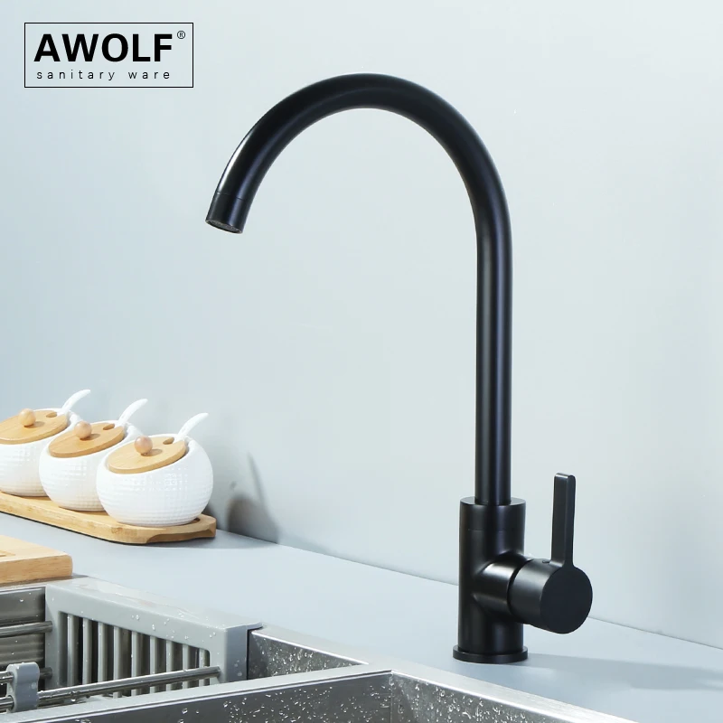 Solid Brass Kitchen Sink Faucet Matt Black Deck Mounted Brushed Gold Single Hole Handle Hot And Cold Water Mixer Tap ML8127