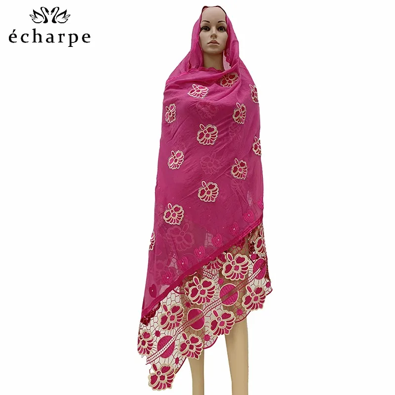 Fushia pink Scarf  New African Women Cotton Scarf  Dubai Islamic Hijab Embroider Scarf with Tassels Heavy Cotton Big Scarf TH18