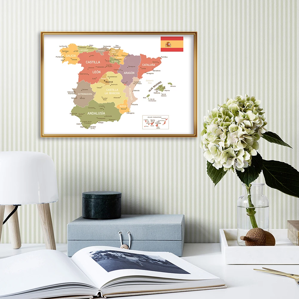 59*42cm The Spain Map In Spanish Wall Art Poster Eco-friendly Canvas Painting Living Room Home Decoration Travel School Supplies