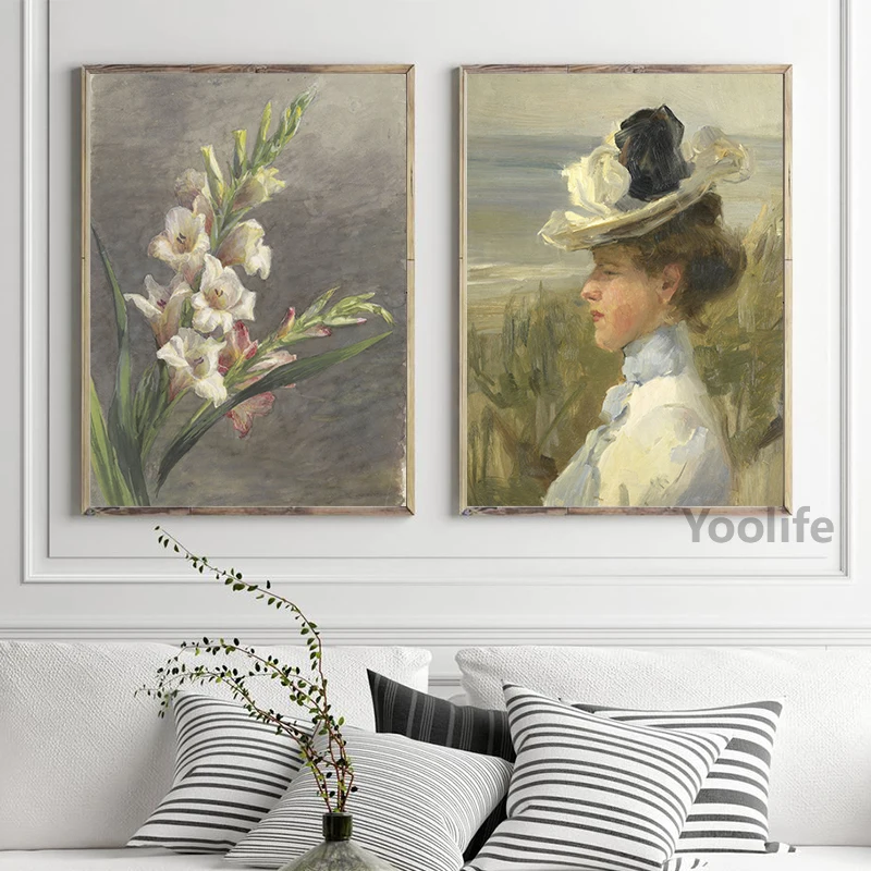 Vintage Country Landscape Flower Woman Oil Painting On Canvas Posters Neutral Farmhouse Wall Art Prints Pictures Home Decoration