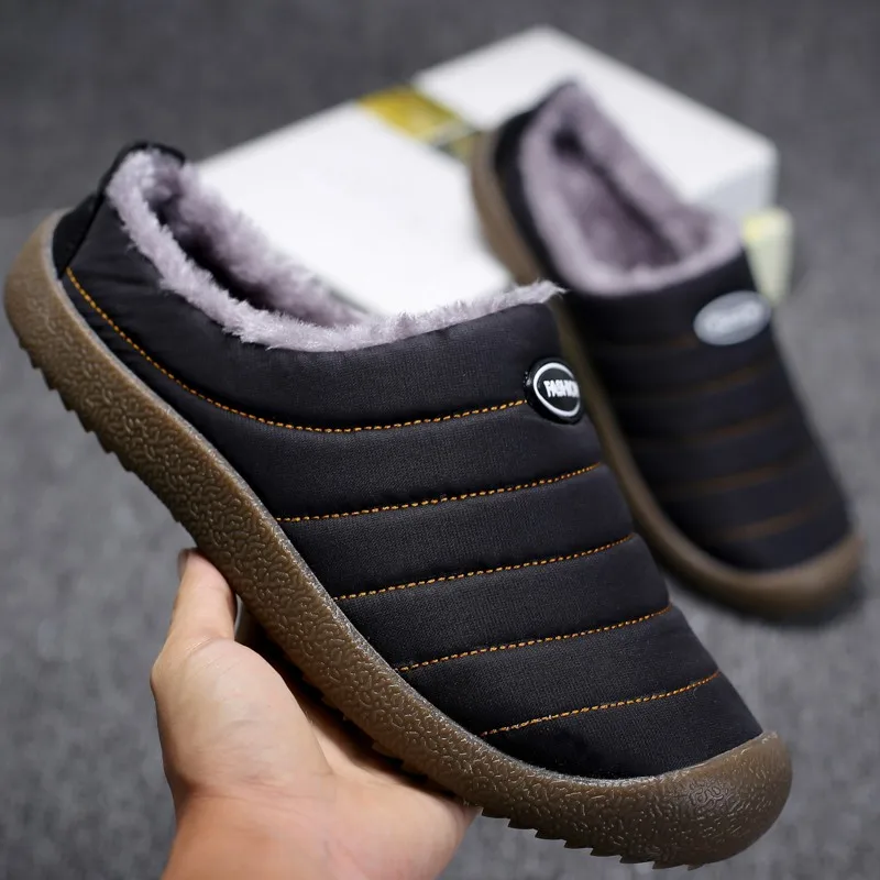 Winter Plush Men Slippers Big Size 48 47 Indoor Warm Fur Men's Mules Shoes Unisex Bedroom Slides Waterproof Male Slipper Slip On