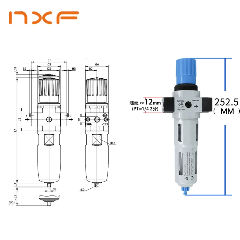 Oil water separator for pressure regulation of FESTO type air compressor LFR-D-5M-MAXI 546468 LFR-D-5M-MIDI546461