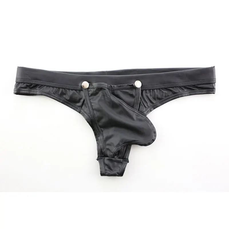 Sexy Men COCK Ring Open Crotch G-string U Convex Pouch G-string Low Rise Sexy Thongs PU Faux Leather T-Back G-string Plus Size F