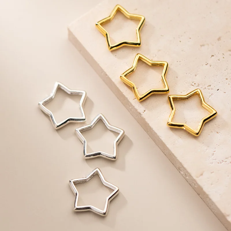 MEETSOFT S925 Sterling Silver Stars bead frame Geometry Charms of DIY Handmade Making Finding Jewelry Components Accessory