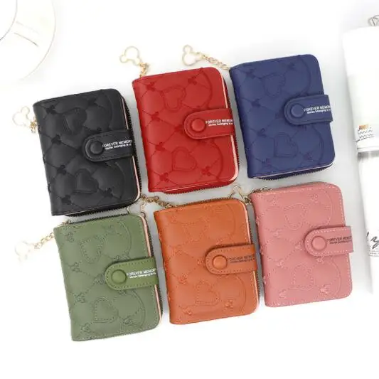 

DHL30pcs Women PU Love Embroidery Credit Card Hasp Short Wallet