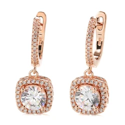 Kinel Trendy Square Female Drop Earrings Brilliant Natural Zircon Bridal 585 Rose Gold Dangle Earring Engagement Wedding Jewelry