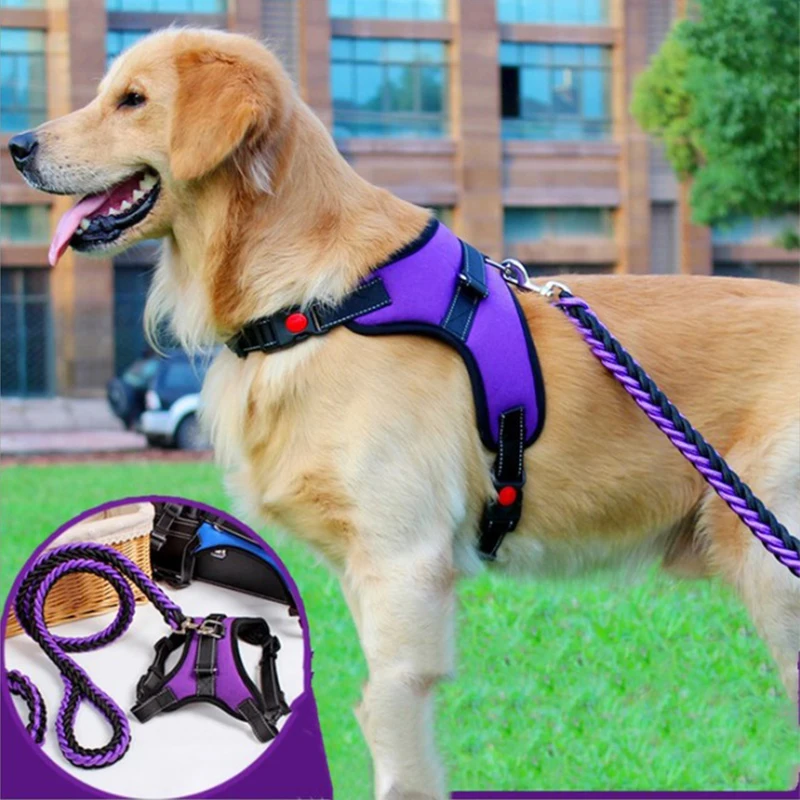 

2022 Nylon Heavy Dog Pet Harness Collar Extra Big Large Medium Small Dog Harnesses Vest Leash Rope Set Husky Dogs Supplies