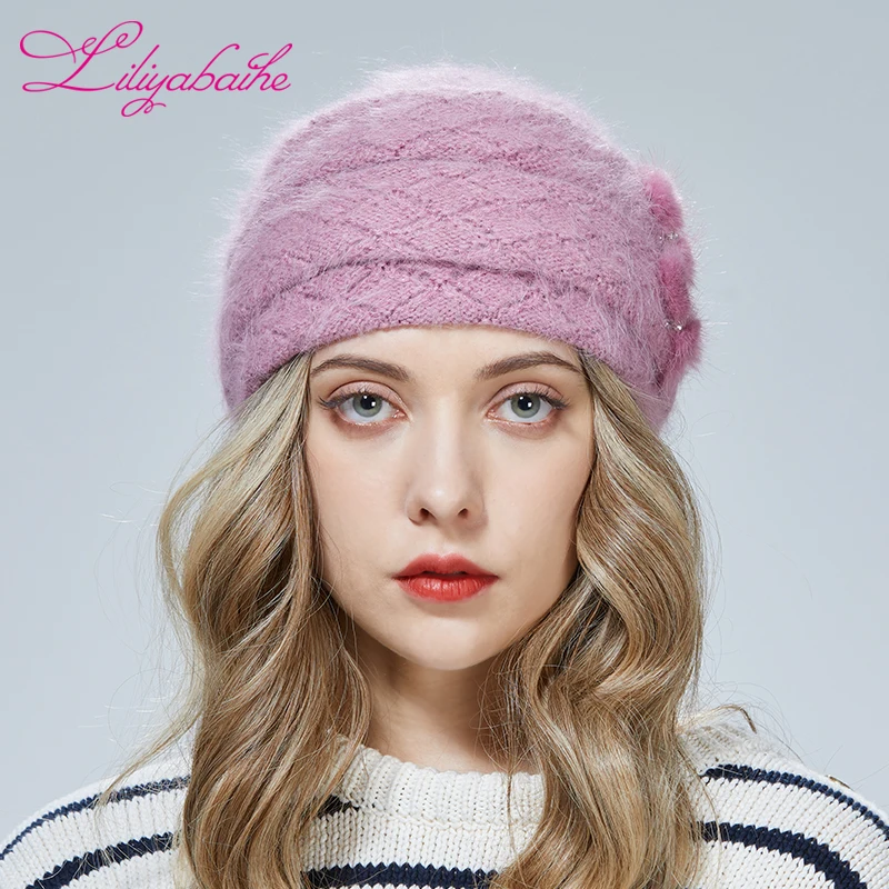 Liliyabaihe  Winter hat Women Diamond Double three-dimensional knit hat Mink decoration 6 colors