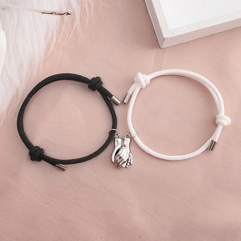 Noter 2Pcs/Set Lover Bracelet Adjustable Paired Magnet Braclet Romantic Hold Hands Couple Braslet Gift For Girlfriend Joias