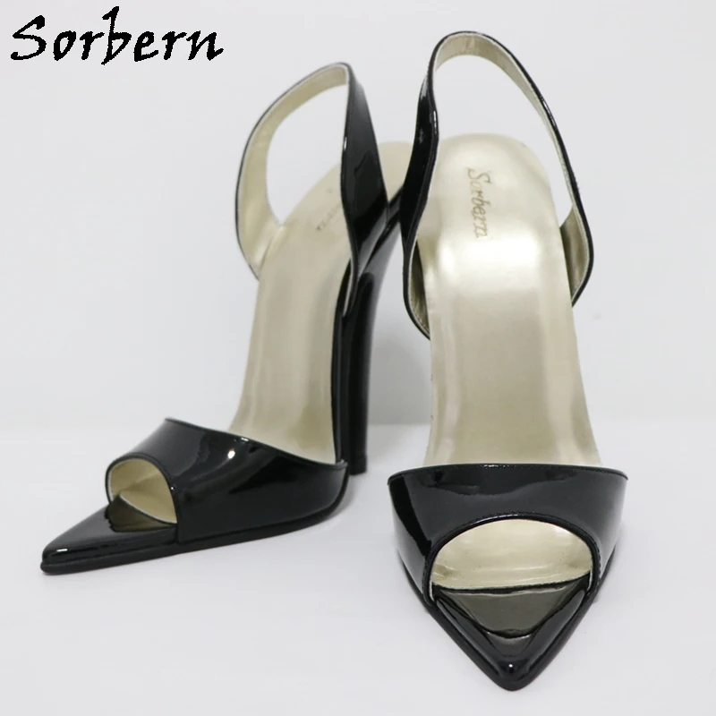 Sorbern Mature Real Leather Women Sandal High Heel Stilettos Slingback Summer Shoes Open Toe Black Sandals Ankle Straps