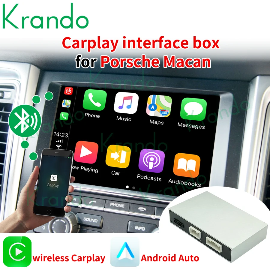 Krando Wireless Apple CarPlay Android Auto Module For Porsche Macan Carplay Interface Box PCM3.1 4.0 Moduel Siri Control BT