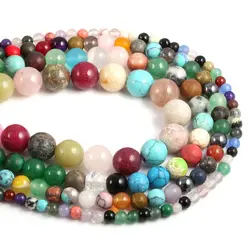 Natural Stone Beading Mixed color beads Round Loose BeadsIsolation beads  for DIY Elegant Necklace Bracelet Jewelry Making