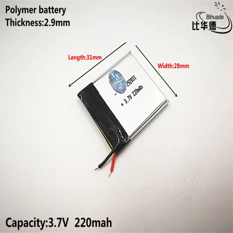 خلايا بطارية ليثيوم أيون قابلة لإعادة الشحن ، 3.7 فولت ، 220 مللي أمبير ، 292831 ، للmp3 و MP4