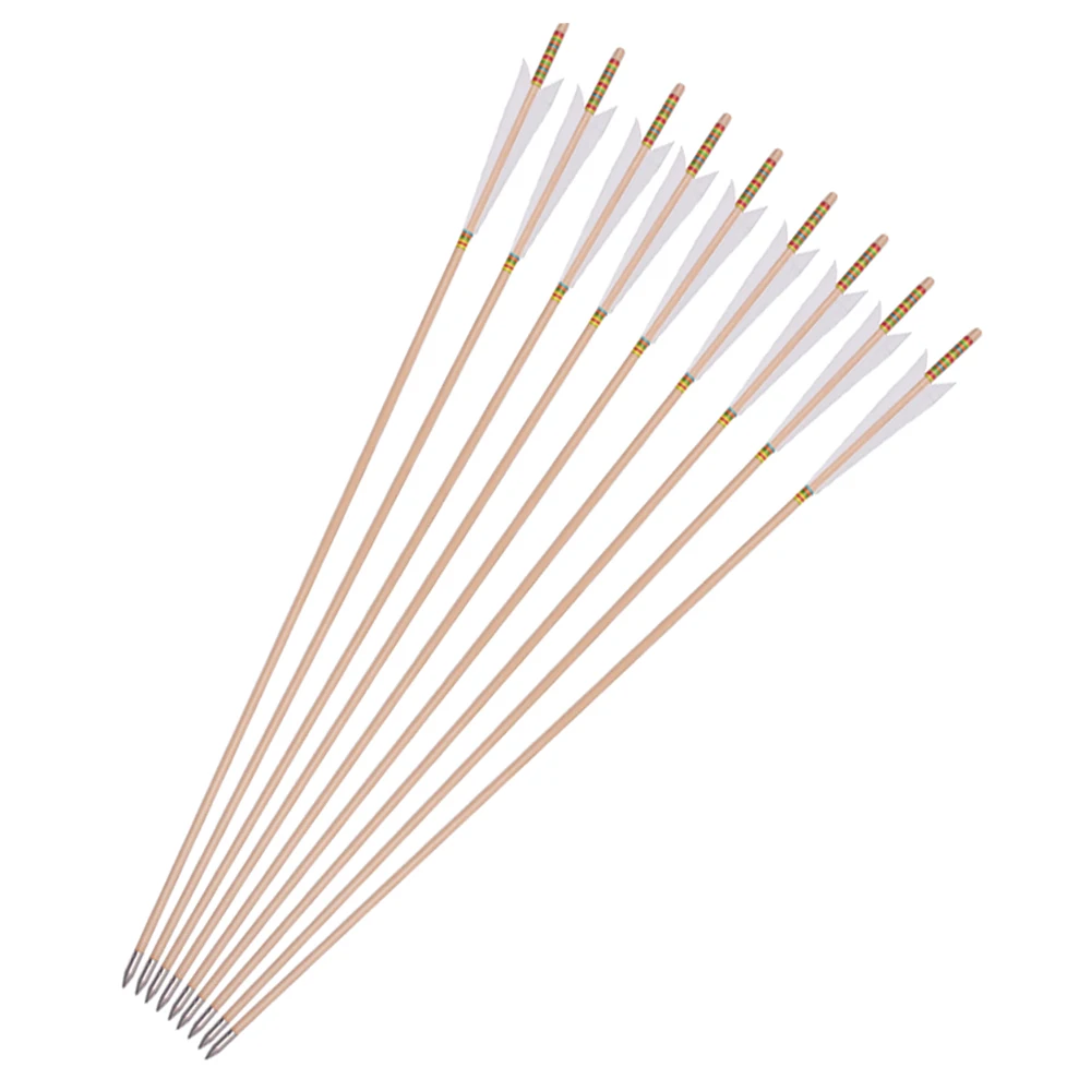 33.5 Inches Wooden Arrow Diameter 8mm with 5 Inches Real Feather White Wood Shaft for Traditional Bow Archery Training Hunting