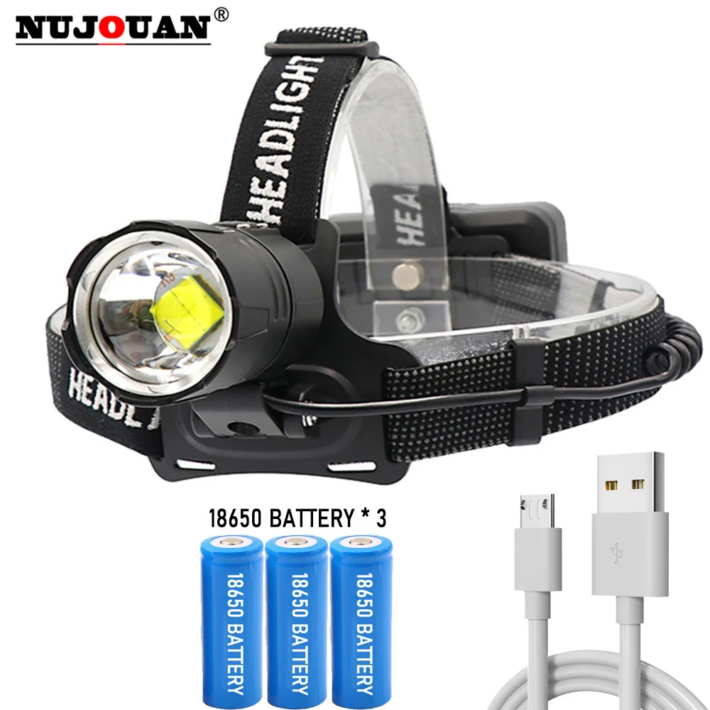 Rechargeable LED Headlamp Zoom Fishing Headlamp Torch Outdoor Super Bright Headlamp Waterproof Camping Hunting Head Lamp 18650*3