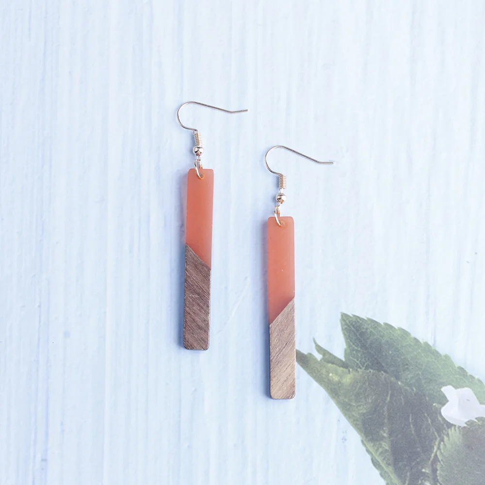 Wooden Resin Bar Dangle Drop Earrings for Women Minimalism Wood Long Bar Drops Women Jewelry Girl Gift