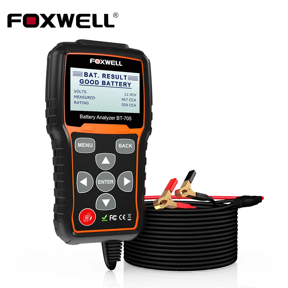 Foxwell BT705 12/24V Truck Car Battery Load Tester Charging System100-2000 CCA Battery Tester Heavy Duty Truck Cranking Charging