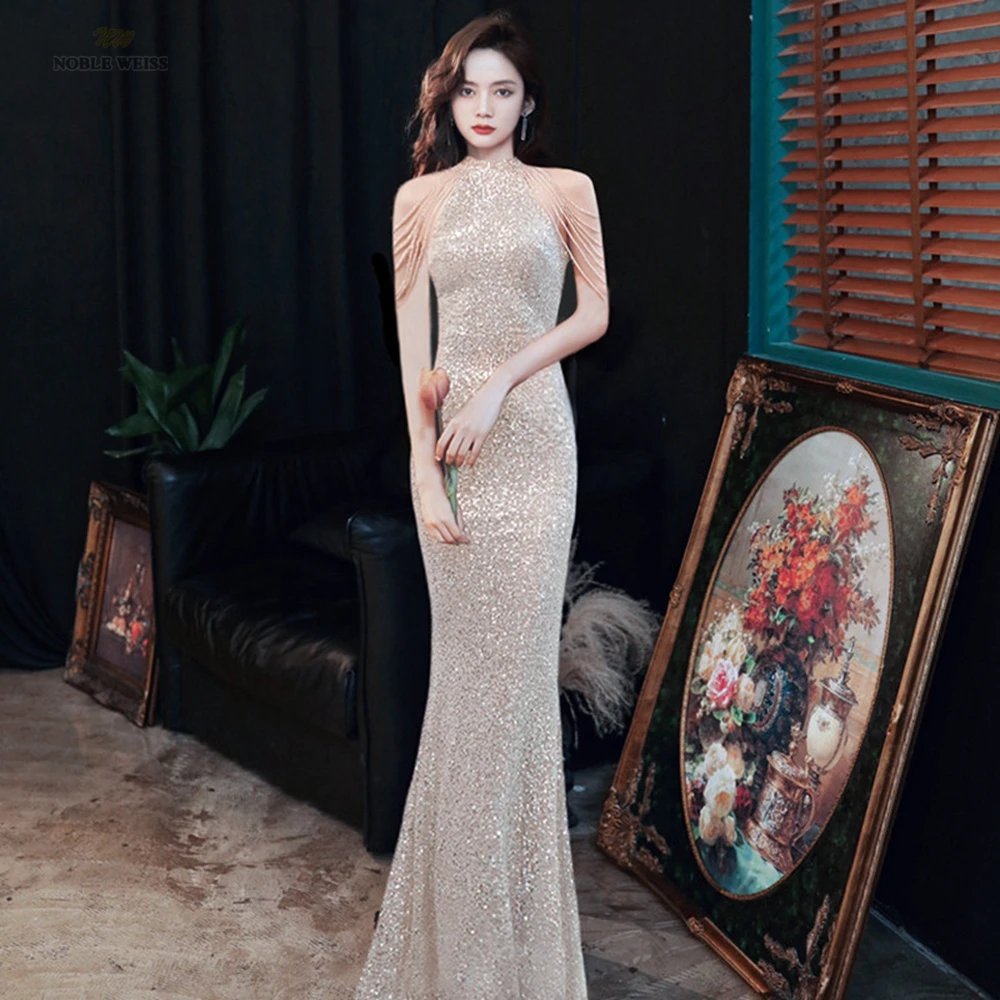 Prom Dresses V-Neck Sequined Evening Dresses Long Mermaid Prom Dress Customized