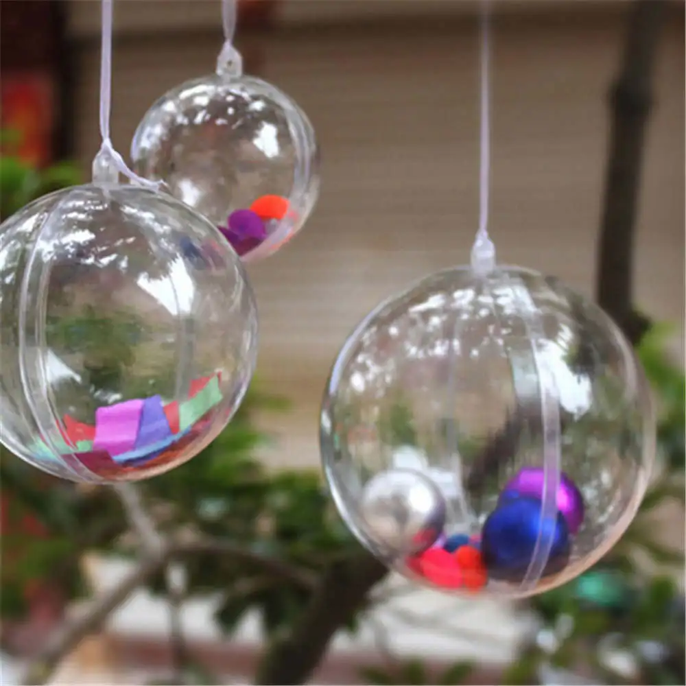 4/5/6/7/8cm Christmas Transparent Ball Plastic Fillable Xmas Tree Hanging Decorations DIY Home Party New Year Party Decor