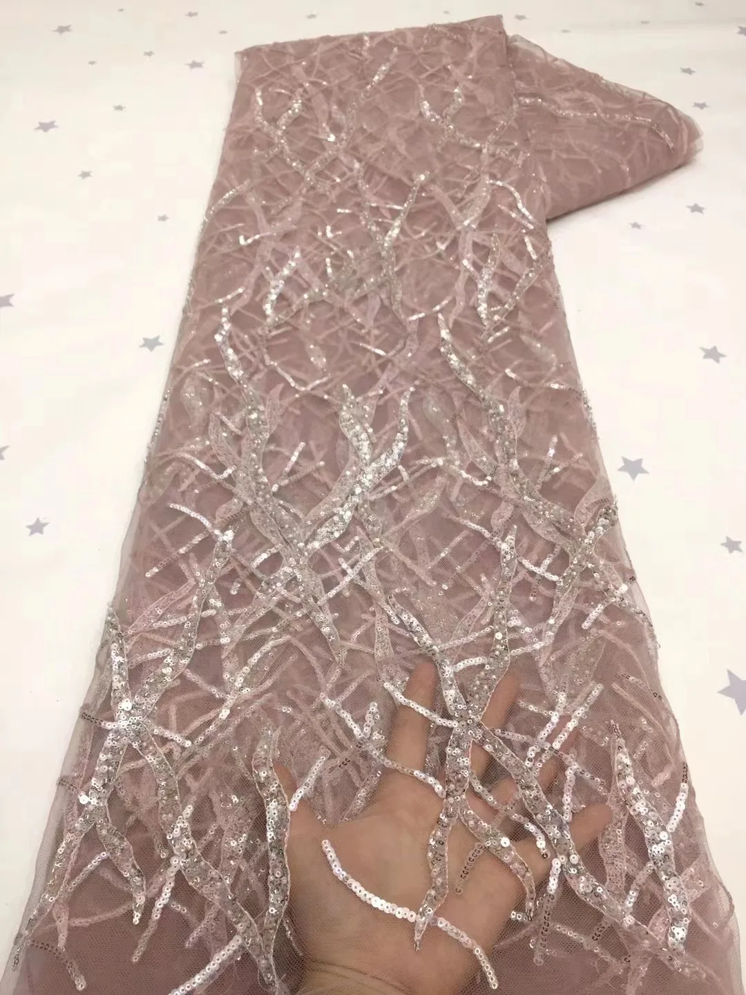 Pink Bling Sequin London African Haute Couture  Embroidery Tulle Lace Fabric for Fashion Designer /Sawing Wedding Bridal Dress