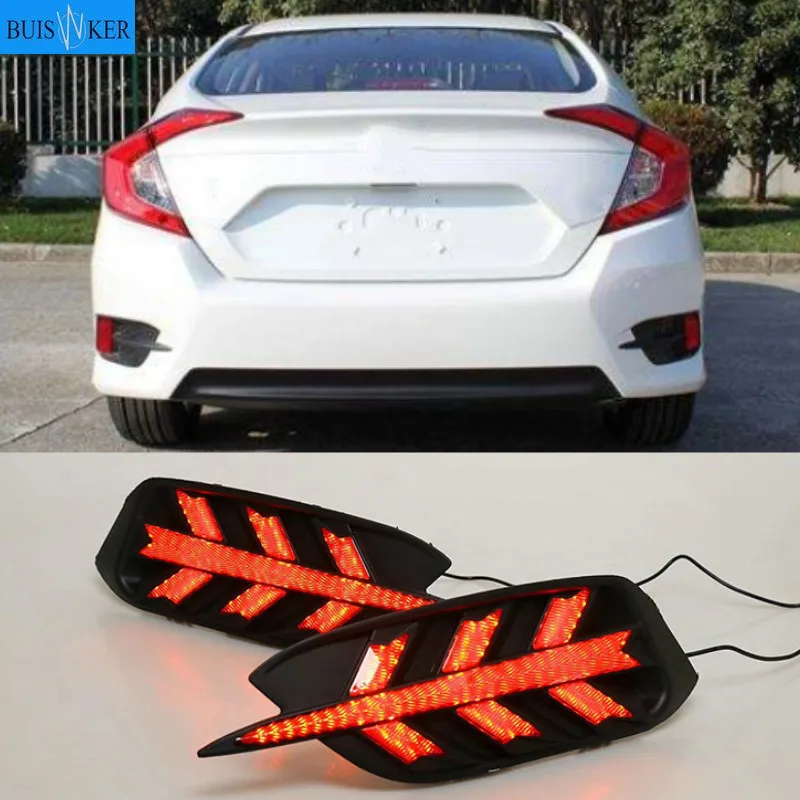 

1Pair LED DRL Rear Bumper tail light fog lamp Brake Lights Signal lamp DRL reflector For Honda Civic 2016 2017 2018