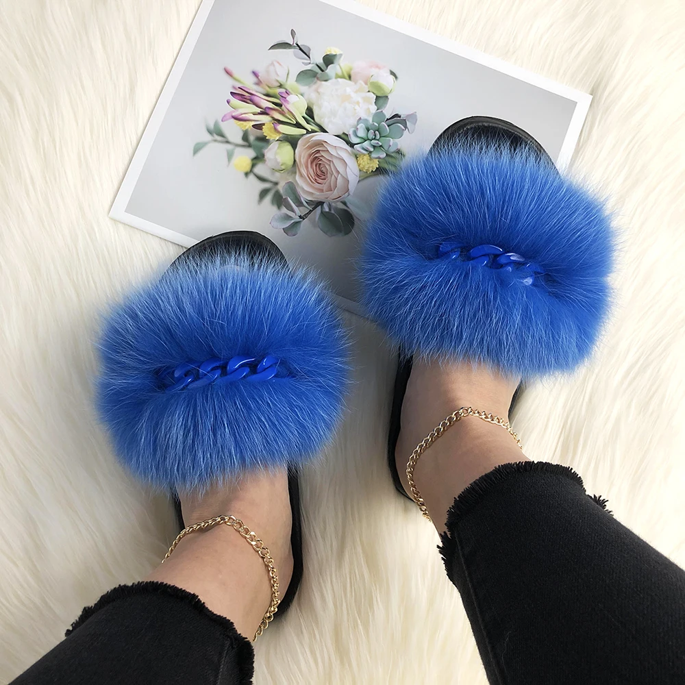 Summer Slides Ladies Slippers Fluffy Eva Fox Fur Slides Flip Flops Platform Jelly Sandals Hot Sale 2021 Slippers Women Ladies