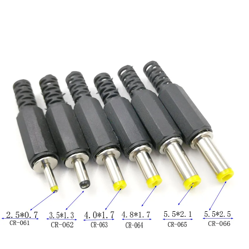 5Pcs 5.5x2.5 5.5x2.1 4.8x1.7 4.0x1.7 3.5x1.35 2.5x0.7mm Male DC Power Plug Connector 180 Degree Plugs Cable Male Plug Adapter