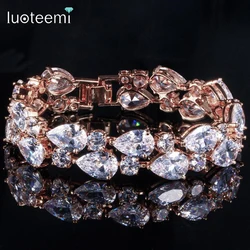 LUOTEEMI Designer Multiple Color Crystal Large Mona Lisa Bijoux Bracelet Bangle Clear Zircon Bracelet Femme Chic Fashion Jewelry