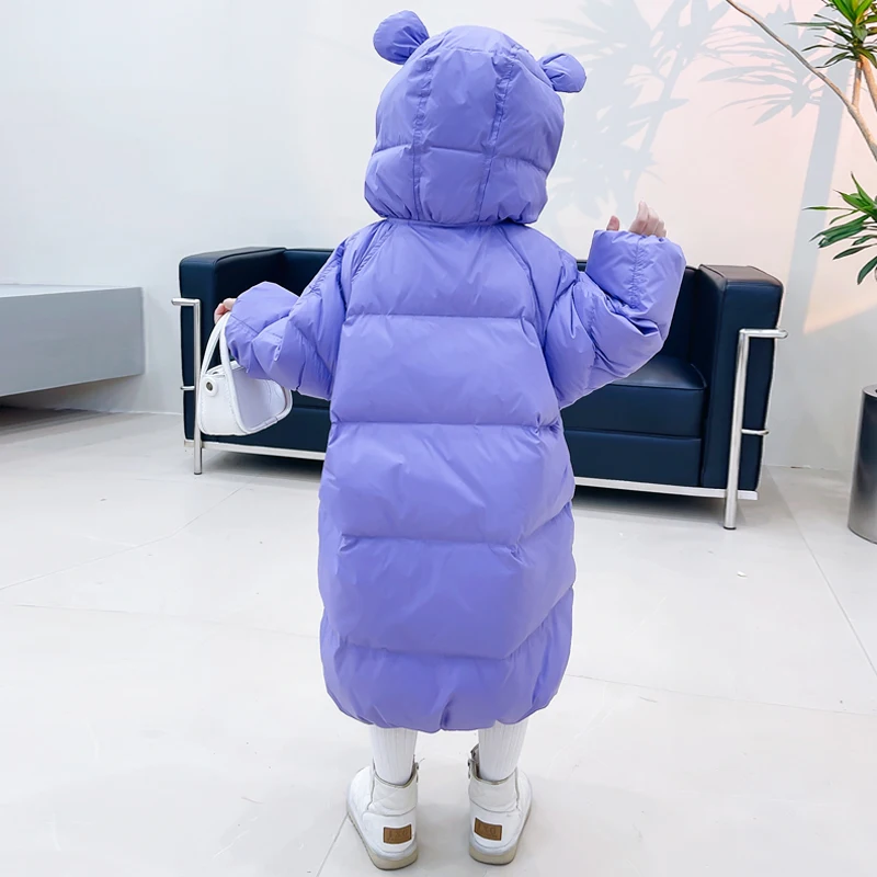 Duck Down Kids Winter Coat Cute Thicken Warm Hooded Loose Long Outerwear 3-10 Years Old Children Clothes Snowsuit