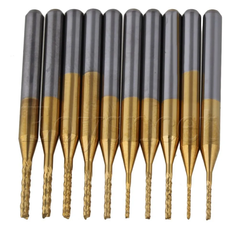 10x Carbide End Mill Cutter Router Drill Bit for Rotary Burr 0.6-1.5mm Blade Dia