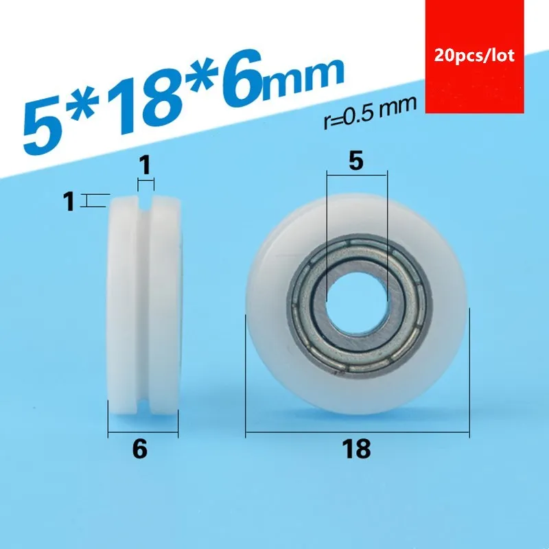 

U groove POM Plastic coated bearing 695ZZ 5*18*6mm track guide roller bearing wheel nylon wrapped pulley bore 5mm diameter 18mm