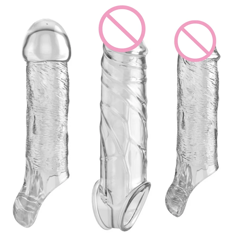 

Man Nuo Transparent Penis Enlargement Sleeve Reusable Condoms Male Penis Extender Delay Ejaculation Cock Sleeve Sex Toys for Men