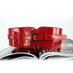 Women Waist Cover Bright Leather European And American Fashion Belt Korean Version Versatile Female Red Black 80-95CM fashion