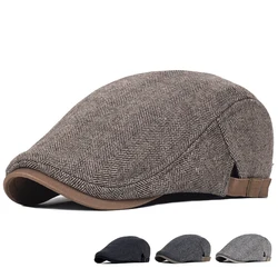 Tamanho grande newsboy cap homens lã de inverno grosso quente vintage herringbone boinas de listra casual gatsby chapéu plano pico cap ajustável